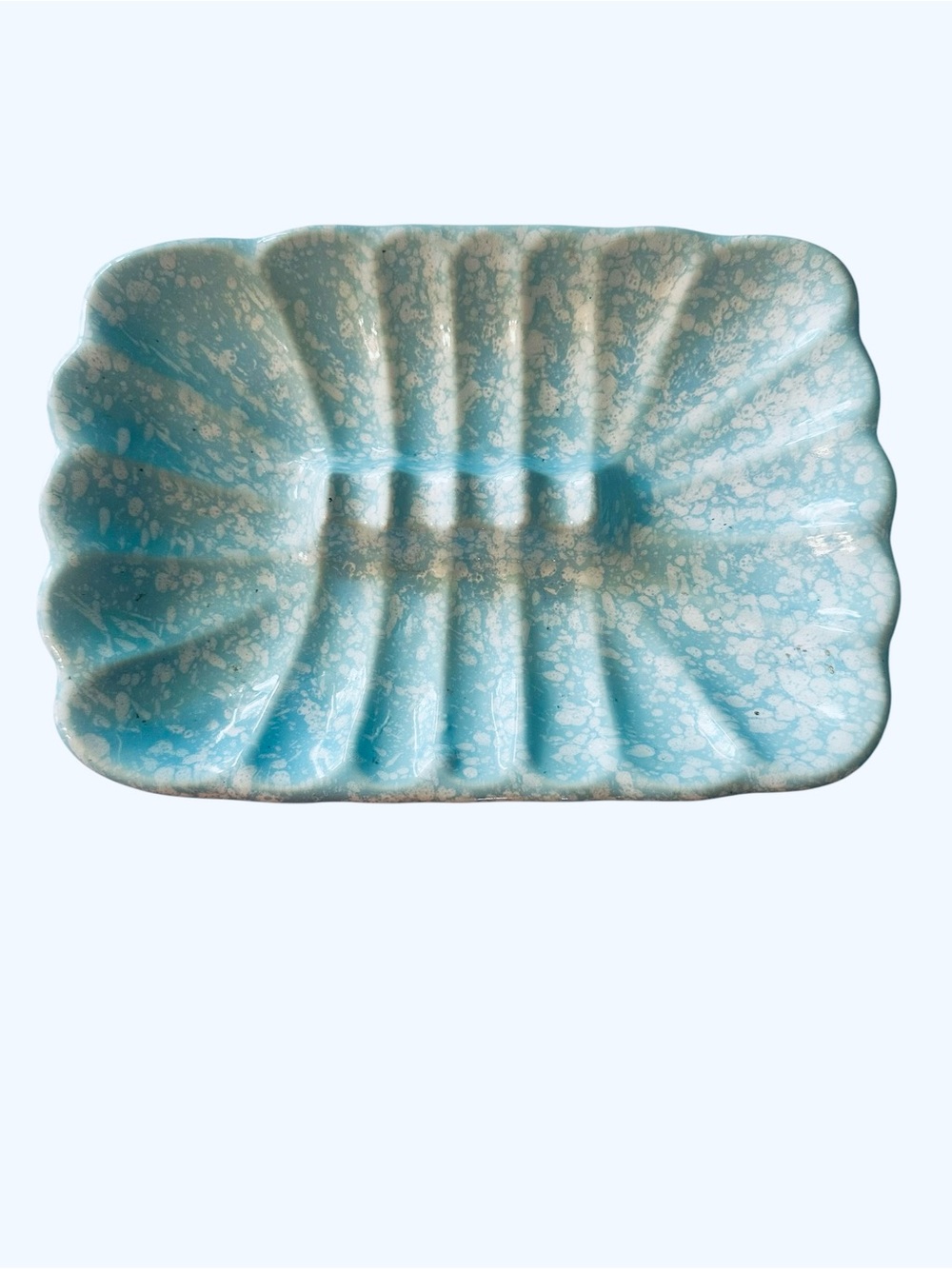 Vintage Sequoia Ware Speckled Cigar Ashtray #201 USA Light Blue White MCM